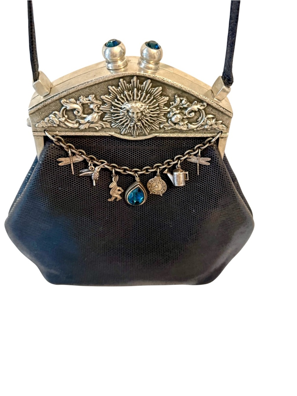 Moulin Rouge by James Culver Navy leather pewter jeweled crossbody shoulder blue